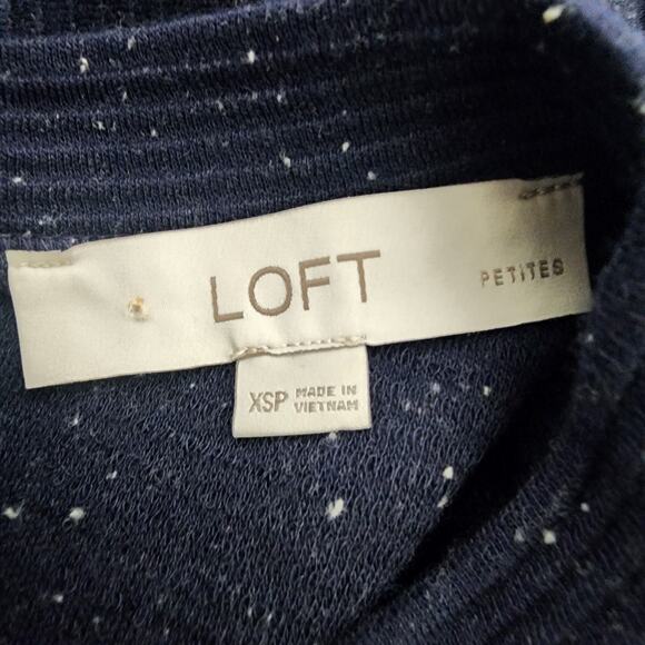 Loft Petite Womens Navy Blue Flecked Button Back Swing Dress XSP Long Sleeve - Picture 7 of 9